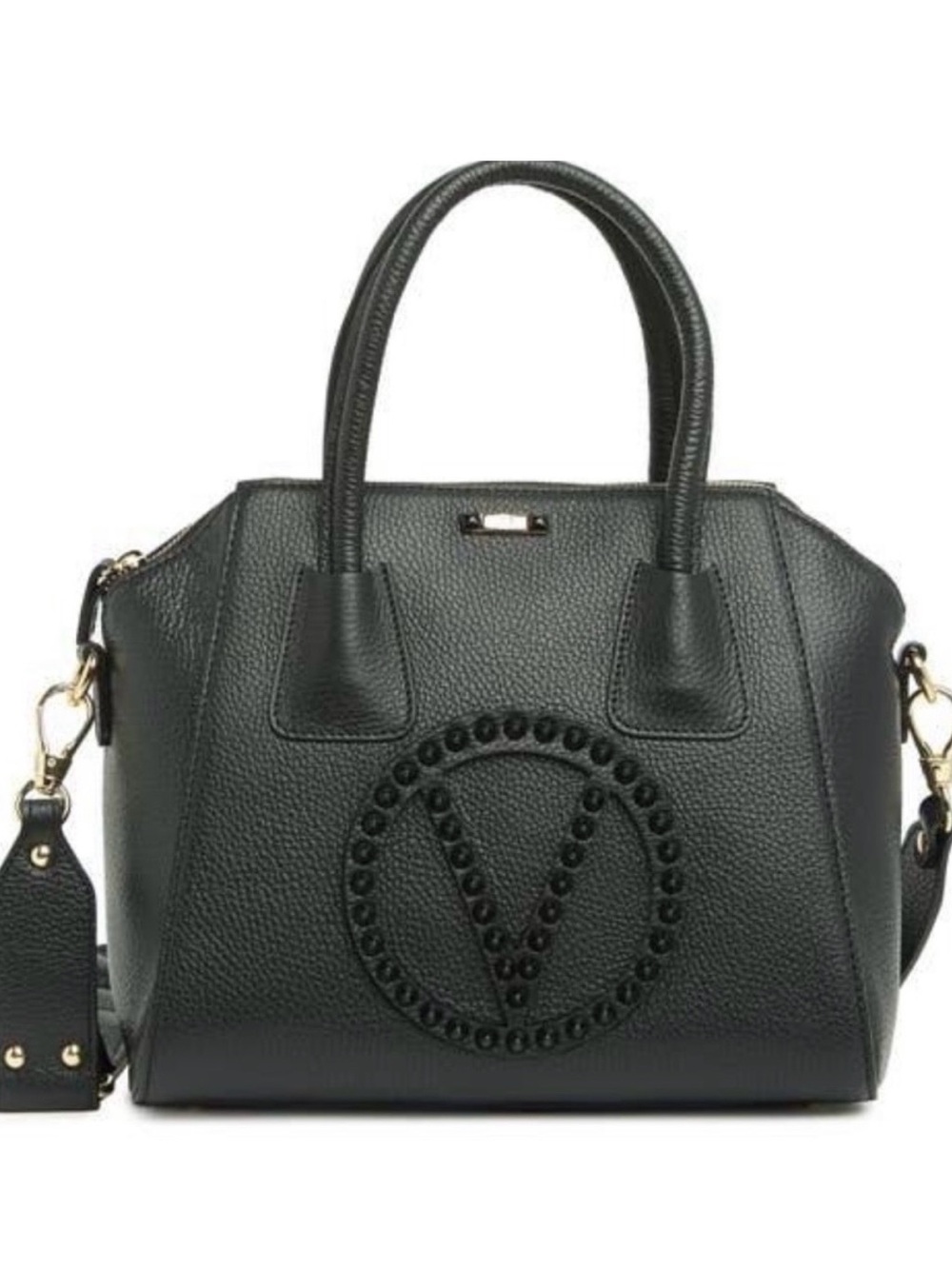 Valentino by Mario Valentino Black Women's Satchel Handbag Studded V Logo